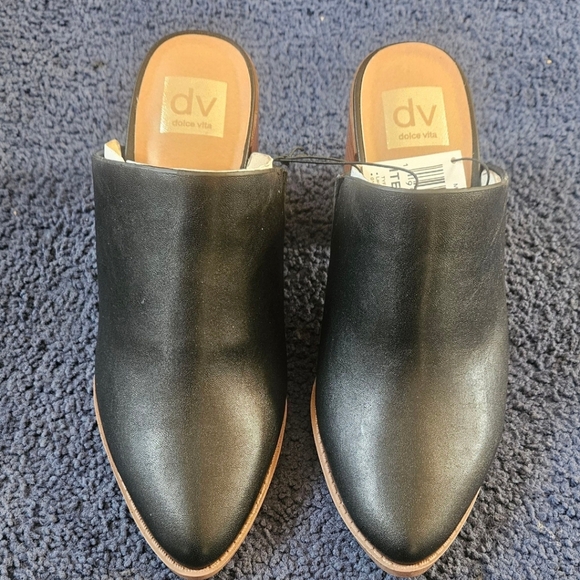 DOLCE VITA Women's New In Box Nero Black & Brown Leather Heel Mules Size 8.5 - Picture 2 of 15